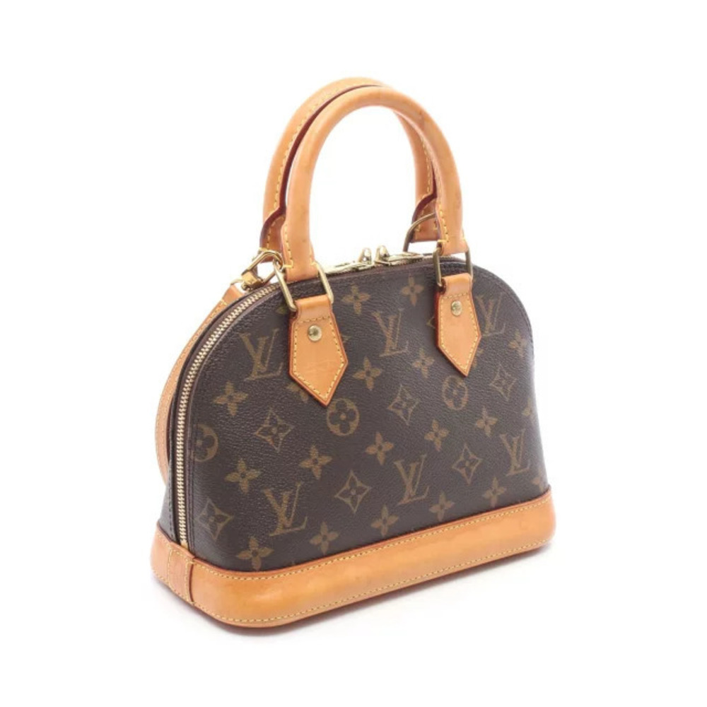 Louis Vuitton Monogram Handbag Brown Canvas Alma Leather Brown